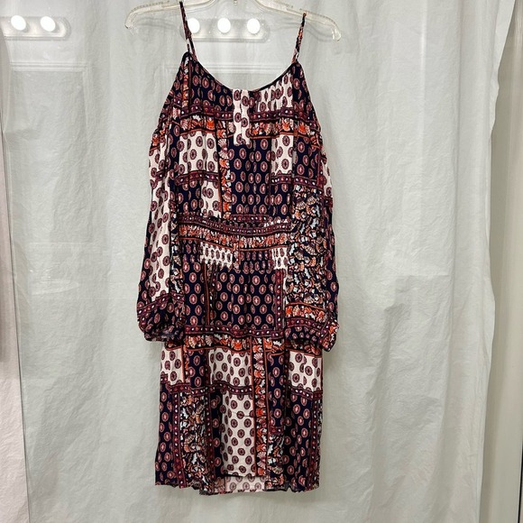 Womens Off Shoulder Dress Large Boho Smocking Flowy Floral Bloomcore Lightweight - Picture 4 of 13